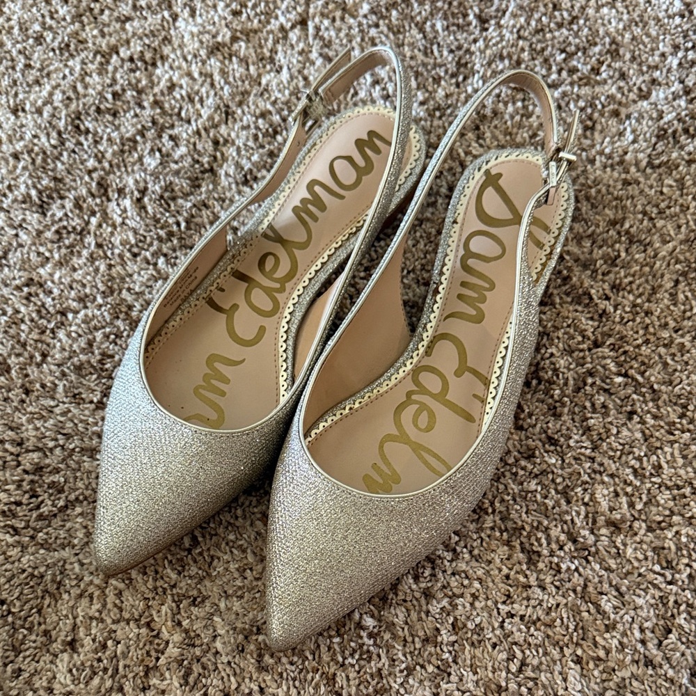 Sam Edelman Gold Glitter Pointed Slingback Flats